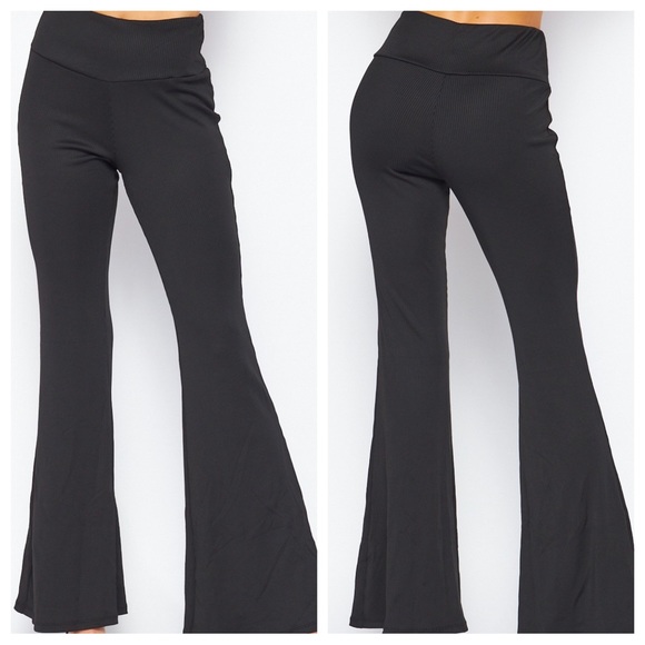 Boho High Waist Ribbed Bell Bottom Pants - Picture 2 of 2